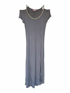 Juicy Couture Gray Cold-Shoulder Maxi Dress with Beaded Neckline